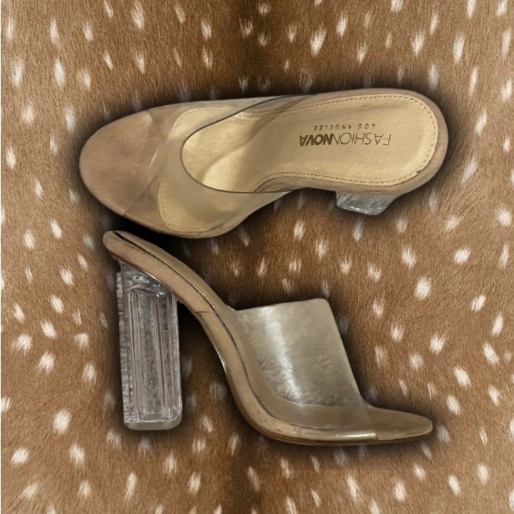 Fashion Nova Tan and Clear Block Heels